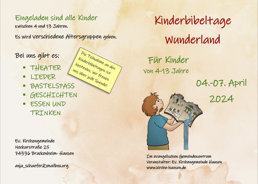 KiBiTa Kinderbibeltage 2024 Ev. Kirchengemeinde Hausen Anmeldung Flyer Info Information